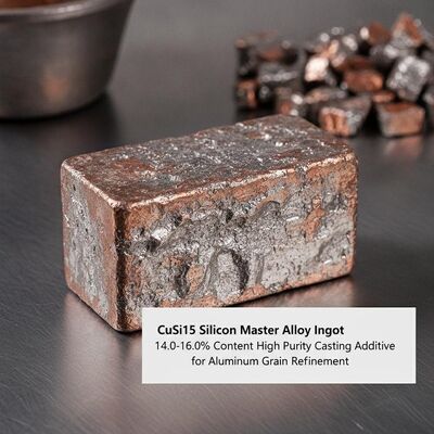 CuSi15 Alliage mère de silicium avec une teneur en silicium de 14,0-16,0 % pour le raffinage de grain d'aluminium de haute pureté